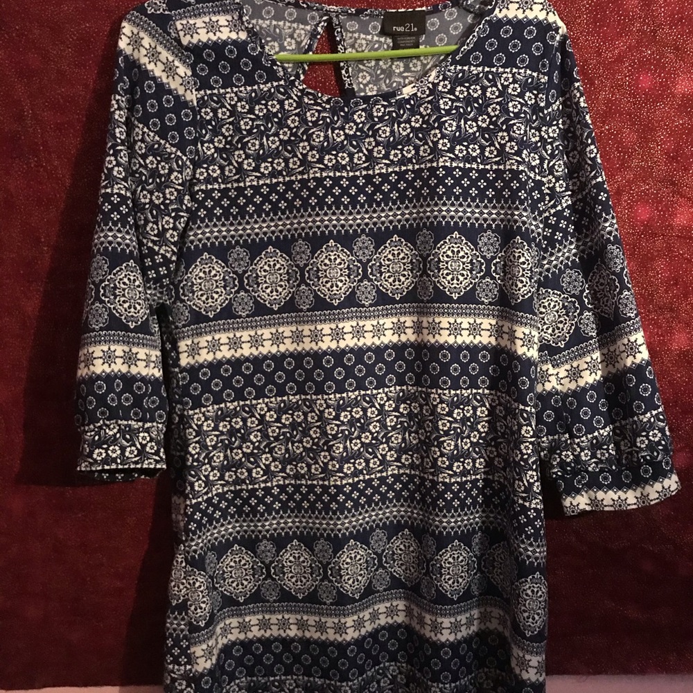 Blue patterned cut out dress size small